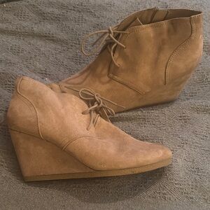 Tan Suede Wedge Ankle Boots